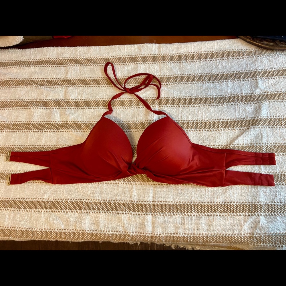 Brick red push up halter bikini top 36C